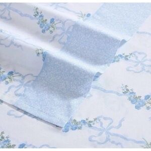Laura Ashley ~ Queen ~ Floral Ribbon Blue 100% Cotton Deep Pockets 4pc Sheet Set
